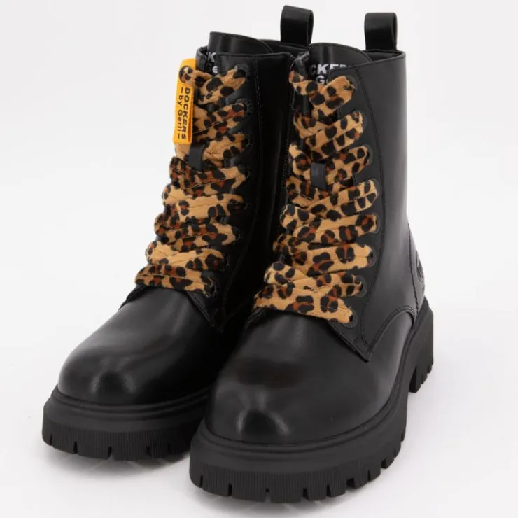 DOCKERS BY GERLI Bottines es à lacets léopard effet velours Enfant NOIR Outlet