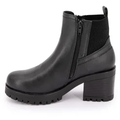 DOCKERS BY GERLI Bottines es à talon crantées zip sur le côté élastiquées en arrière Femme NOIR New