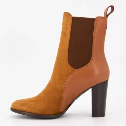 SCOTCH AND SODA Bottines noires talons hauts bi matière daim cuir lisse Femme MARRON New