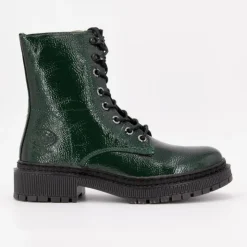 DOCKERS BY GERLI Bottines rangers vert sapin effet cuir à lacets noirs Femme VERT FONCE Hot