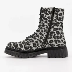 DOCKERS BY GERLI Bottines track à poils imprimé léopard à lacets Femme GRIS