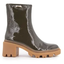 LES TROPEZIENNES PAR M.BELARBI Bottines vernis Delizia talons crantés Femme KAKI Best