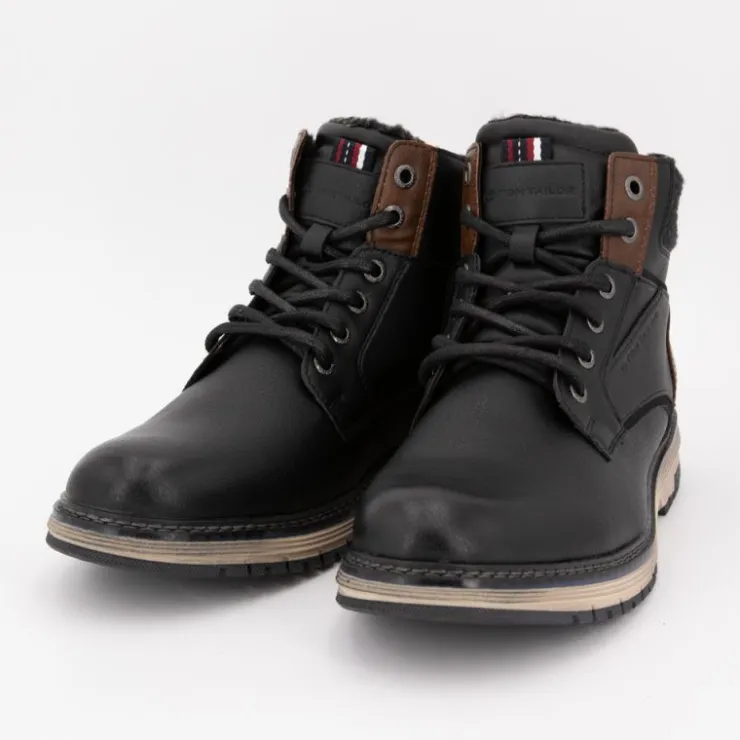 TOM TAILOR Bottines zippées intérieur moutonné à lacets semelle écru Homme NOIR Best