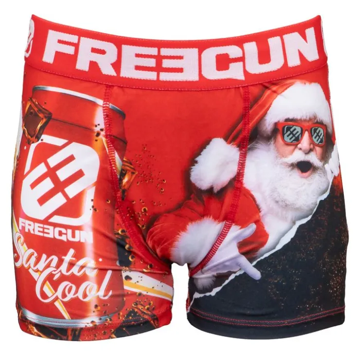 FREEGUN Boxer microfibre élastique imprimé Nöel avec coffret canette Enfant NOIR Best