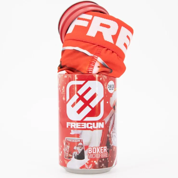 FREEGUN Boxer microfibre élastique imprimé Nöel avec coffret canette Enfant NOIR Best
