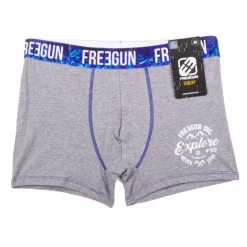 FREEGUN Boxer motif graphique surpiqures bleues Homme GRIS