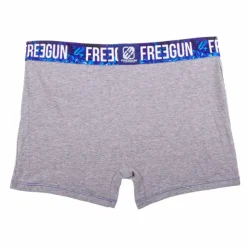 FREEGUN Boxer motif graphique surpiqures bleues Homme GRIS