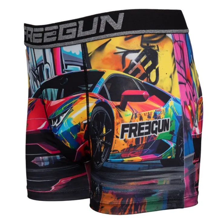 FREEGUN Boxer multicolor imprimé voiture et grafiti Homme NOIR New