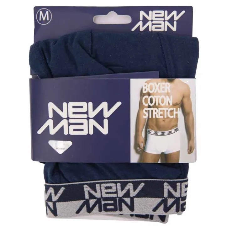 NEW MAN Boxer stretch coton logo sur l'élastique Homme BLEU FONCE Best