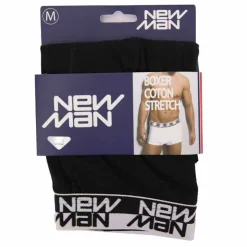 NEW MAN Boxer stretch coton logo sur l'élastique Homme NOIR New