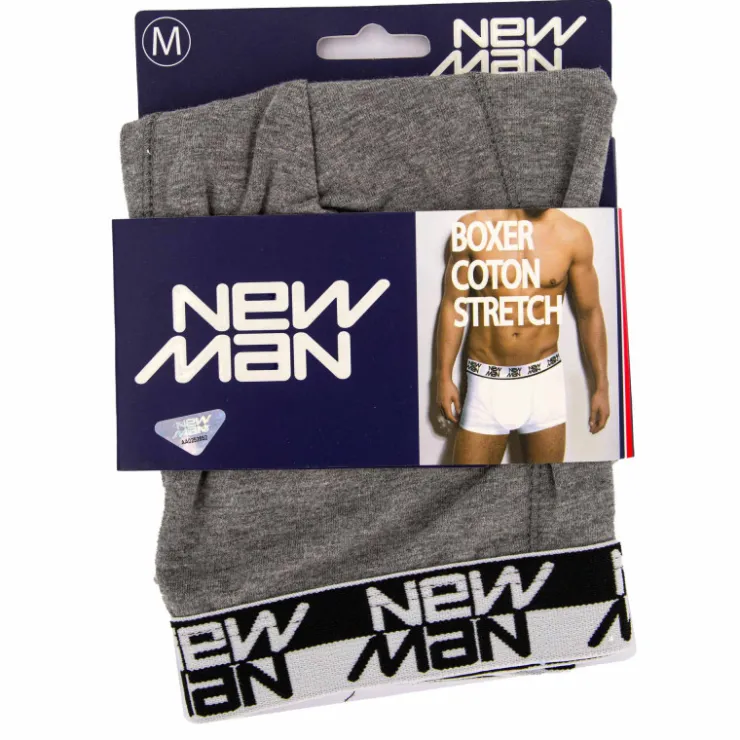 NEW MAN Boxer stretch coton logo sur l'élastique Homme GRIS Discount