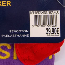 REDSKINS Boxer uni coton stretch Branco Homme ROUGE Clearance