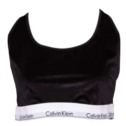 CALVIN KLEIN Brassière de sport e velours milleraies avec élastique blanc Femme NOIR New