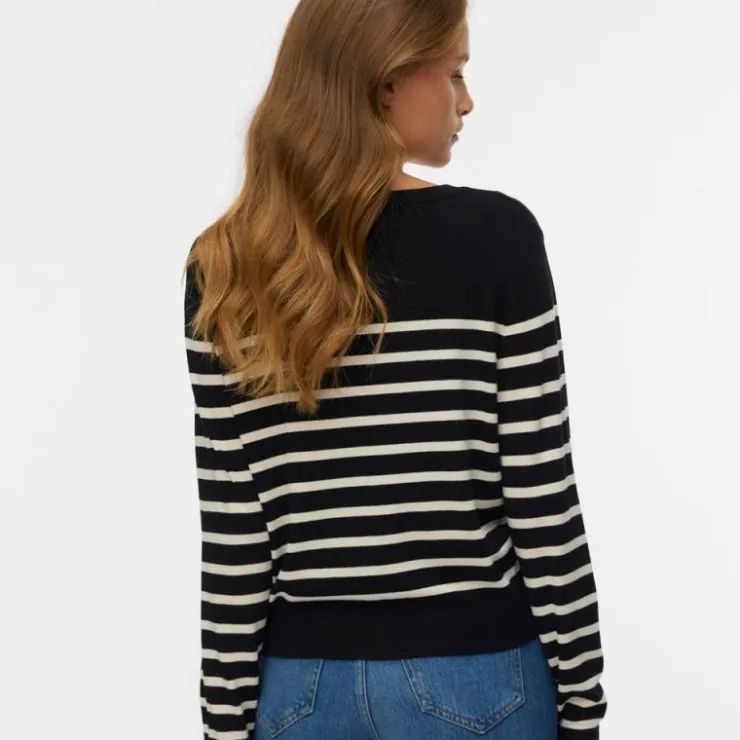 VERO MODA Cardigan à rayures dory col v coeur rouge brodé avec boutons Femme NOIR