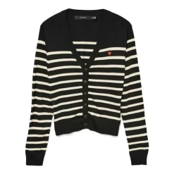VERO MODA Cardigan à rayures dory col v coeur rouge brodé avec boutons Femme NOIR