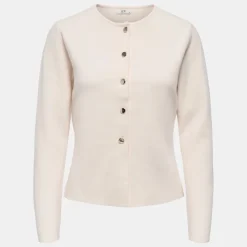 JDY Cardigan maille fine col rond prime life boutons dorés Femme BLANC ECRU Discount