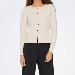 JDY Cardigan maille fine col rond prime life boutons dorés Femme BLANC ECRU Discount