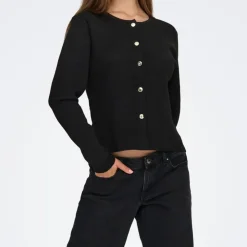 JDY Cardigan maille fine col rond prime life boutons dorés Femme NOIR Best