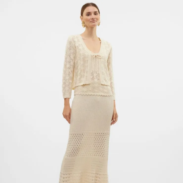 VERO MODA Cardigan Verena birch brodé à nouer Femme BLANC ECRU Hot