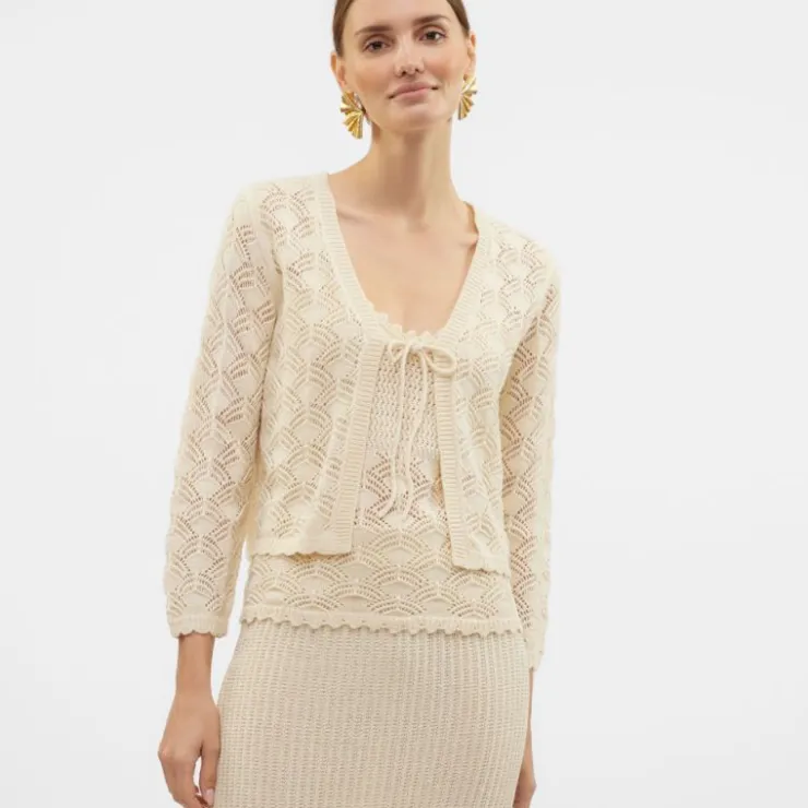 VERO MODA Cardigan Verena birch brodé à nouer Femme BLANC ECRU Hot