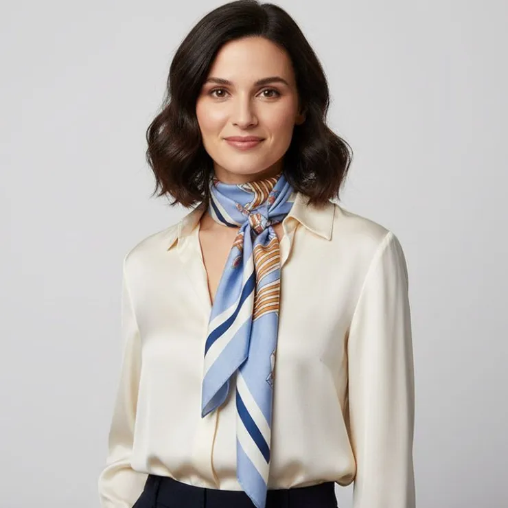 TORRENTE Carré toucher soie à fleurs et papillons liseré ciel 90x90cm BLEU Outlet