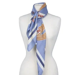 TORRENTE Carré toucher soie à fleurs et papillons liseré ciel 90x90cm BLEU Outlet