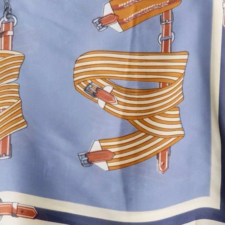 TORRENTE Carré toucher soie à fleurs et papillons liseré ciel 90x90cm BLEU Outlet