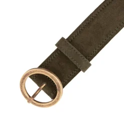 DOCKERS Ceinture cuir de vache daim boucle doré cercle Femme KAKI New