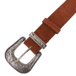 DEELUXE 74 Ceinture en cuir western boucle argentée à motifs gravés Femme MARRON CLAIR New