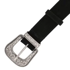DEELUXE 74 Ceinture en cuir western boucle argentée à motifs gravés Femme NOIR Best
