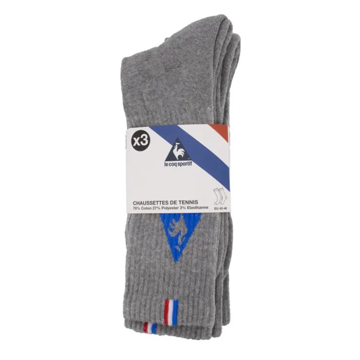 LE COQ SPORTIF Chaussettes de tennis lot de 3 paires blanches Homme GRIS Clearance