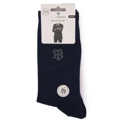 BILL TORNADE Chaussettes fil d'ecosse uni à logo BLEU FONCE Clearance