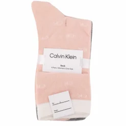 CALVIN KLEIN Chaussettes mi-haute liseré blanc logo imprimé lot x4 /gris Femme ROSE Outlet