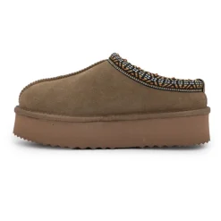 KELARA Chaussons en cuir effet daim fourrés liseré cheville Femme MARRON Hot