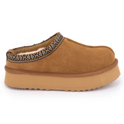 KELARA Chaussons en cuir effet daim fourrés liseré cheville Femme CUIVRE Outlet