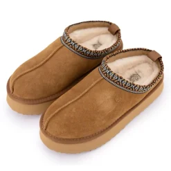 KELARA Chaussons en cuir effet daim fourrés liseré cheville Femme CUIVRE Outlet