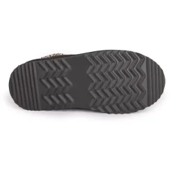 KELARA Chaussons en cuir effet daim fourrés liseré cheville Femme NOIR Discount