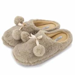 ETINCELLE Chaussons fausse fourrure pompon antidérapant Claire Femme BEIGE Sale