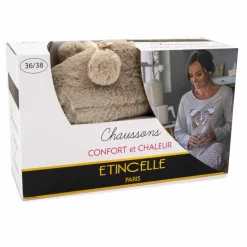 ETINCELLE Chaussons fausse fourrure pompon antidérapant Claire Femme BEIGE Sale