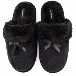 LES PETITES...PARIS Chaussons fausse fourrure noeud Carmeline Femme NOIR Discount