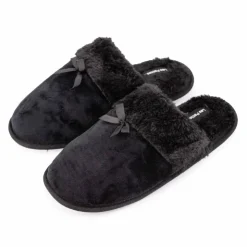 LES PETITES...PARIS Chaussons fausse fourrure noeud Carmeline Femme NOIR Discount