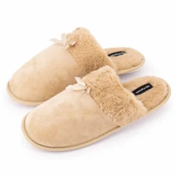 LES PETITES...PARIS Chaussons fausse fourrure noeud Carmeline Femme BEIGE Sale