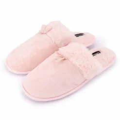LES PETITES...PARIS Chaussons fausse fourrure noeud Carmeline Femme ROSE CLAIR Outlet