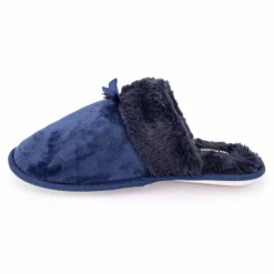 LES PETITES...PARIS Chaussons fausse fourrure noeud Carmeline Femme BLEU FONCE Outlet