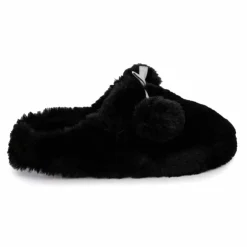 ETINCELLE Chaussons fausse fourrure pompon antidérapant Claire Femme NOIR New