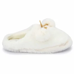 ETINCELLE Chaussons fausse fourrure pompon antidérapant Claire Femme BLANC
