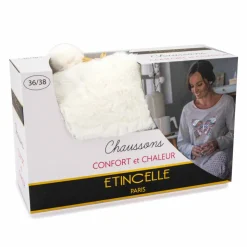 ETINCELLE Chaussons fausse fourrure pompon antidérapant Claire Femme BLANC