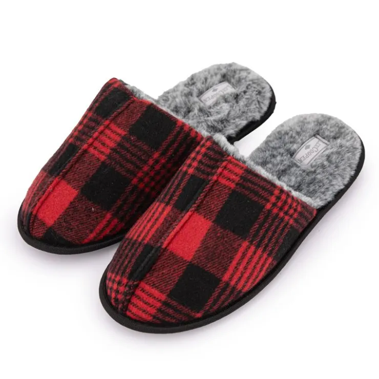 LEE COOPER Chaussons fourrées à carreaux Homme ROUGE Outlet