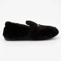 BONADONA Chaussons moutonnés couleur unie à enfiler Femme NOIR