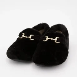 BONADONA Chaussons moutonnés couleur unie à enfiler Femme NOIR